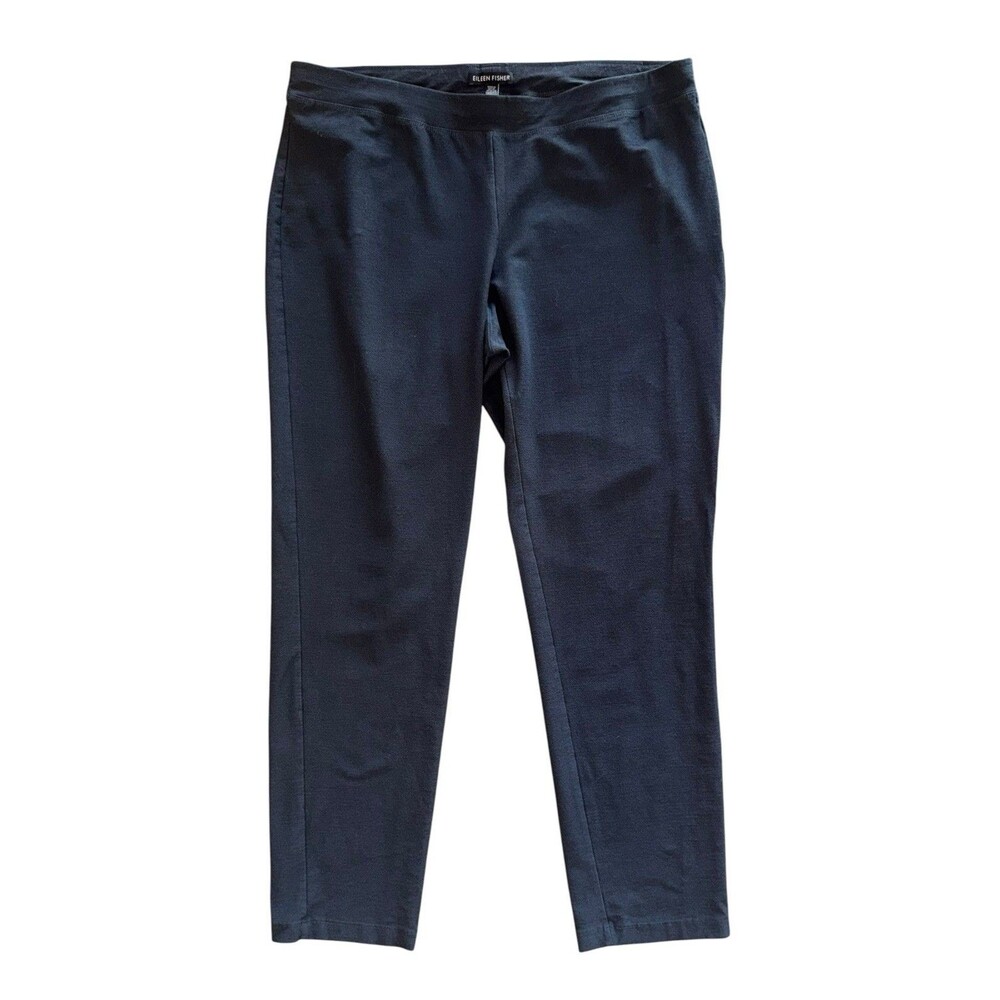Eileen Fisher Gray Black Mid Rise Pull On Stretch Slim Ankle Pants Womens Size M